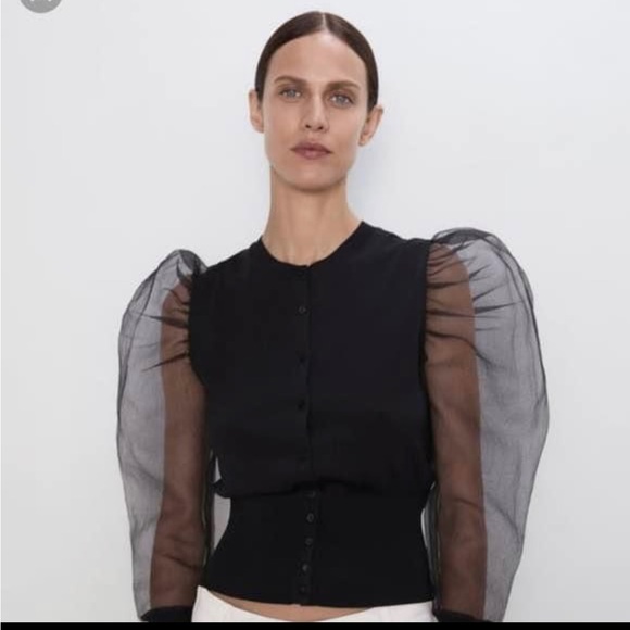 Zara organza sleeve cardigan - S - Picture 3 of 4